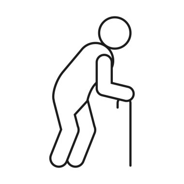 Piktogram, bastonlu yaşlı adam, çizgi tarzı.