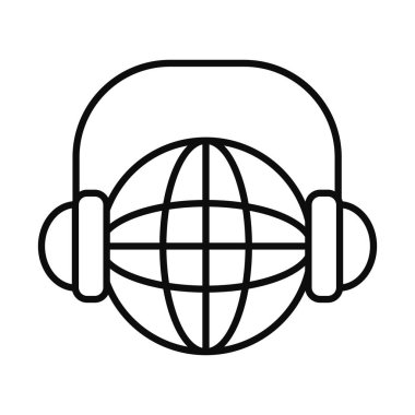 Çevrimiçi eğitim kavramı, kulaklık simgesi olan küresel küre, satır biçimi