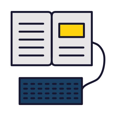 çevrimiçi eğitim kavramı, klavye simgesi, satır ve doldurma biçimi olan kitap