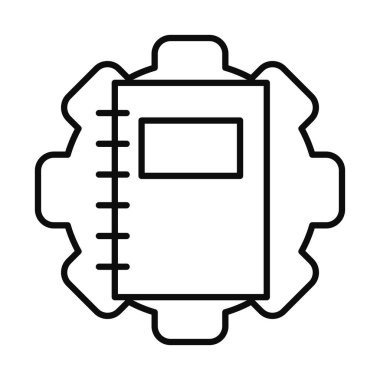 Çevrimiçi eğitim kavramı, akademik kitap ikonu ile dişli tekerlek, satır biçimi