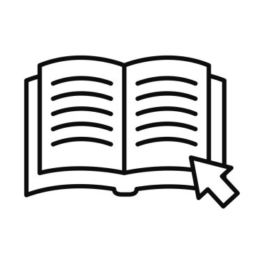 Online eğitim kavramı, akademik kitap ve ok imleci simgesi, satır biçimi