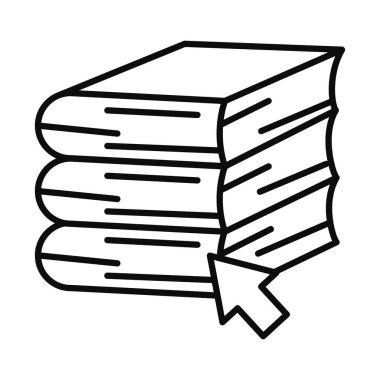 Çevrimiçi eğitim kavramı, ok imleci simgesi olan kitap yığını, satır biçimi