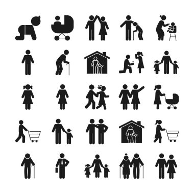 pictogram insanları ve aile simgesi seti, siluet biçimi