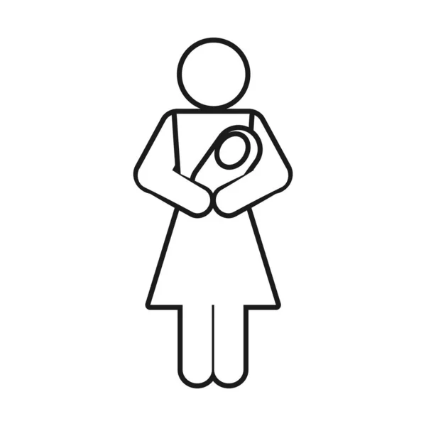 抱着孩子的象形文字妇女，线条风格 — 图库矢量图片