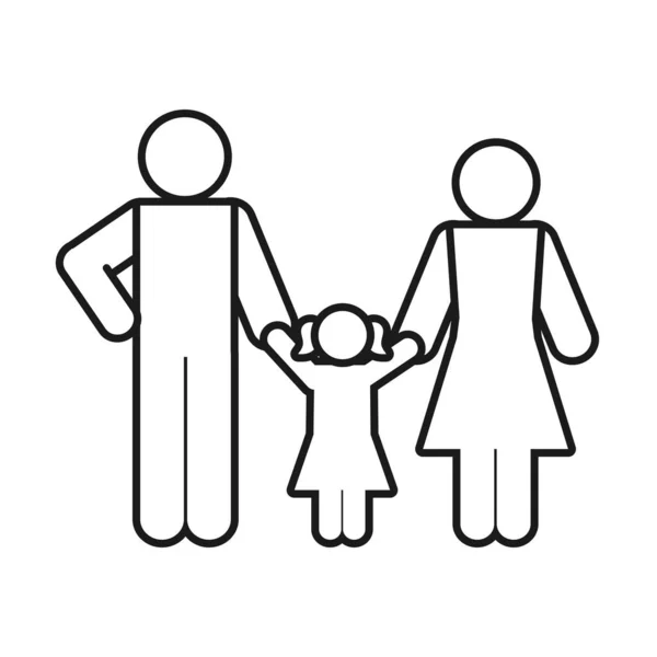 Keluarga piktogram dengan gadis kecil, gaya baris - Stok Vektor