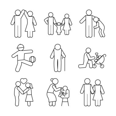 pictogram coupleand people icon set, line style clipart
