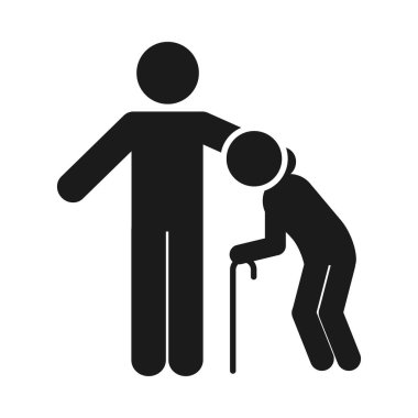 Piktogram adam ve bastonlu yaşlı adam, siluet tarzı.