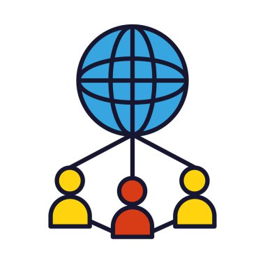 Çevrimiçi eğitim kavramı, pictogram insan simgesi, çizgi ve doldurma stili ile küresel çevre