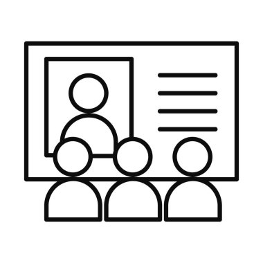 Çevrimiçi eğitim kavramı, sunum tahtası ekranda ve avatar öğrencileri, satır biçimi