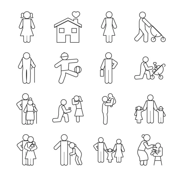 Piktogramm Kinder und Menschen Icon Set, Linienstil — Stockvektor