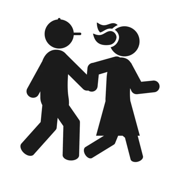 Pictograma menina e menino de mãos dadas andando, estilo silhueta —  Vetores de Stock