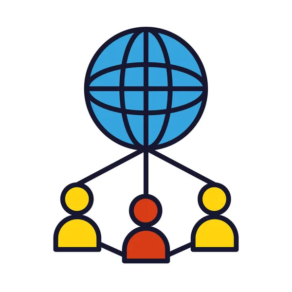 Concepto de educación en línea, esfera global con pictograma personas icono, línea y estilo de relleno — Vector de stock