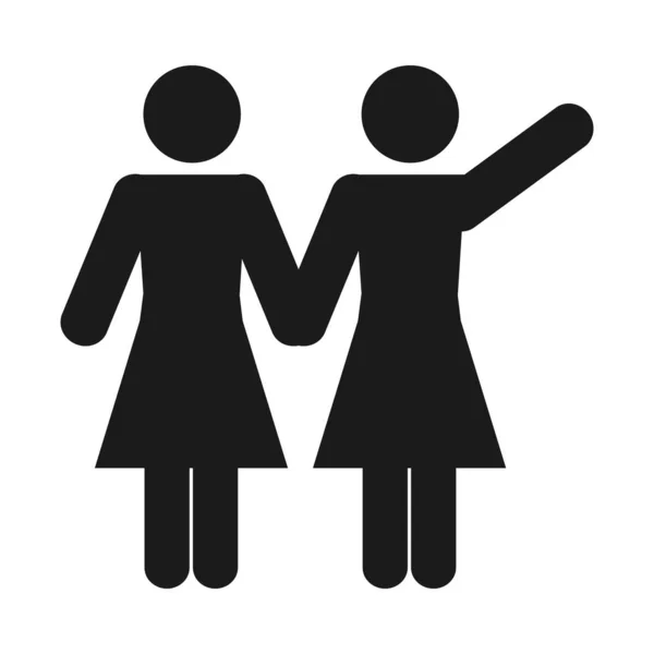 Pictograma casal de mulheres de mãos dadas, estilo silhueta —  Vetores de Stock