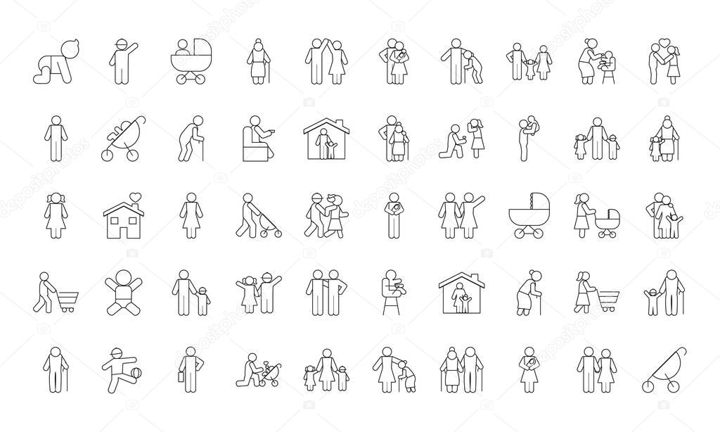pictogram baby and family icon set, line style