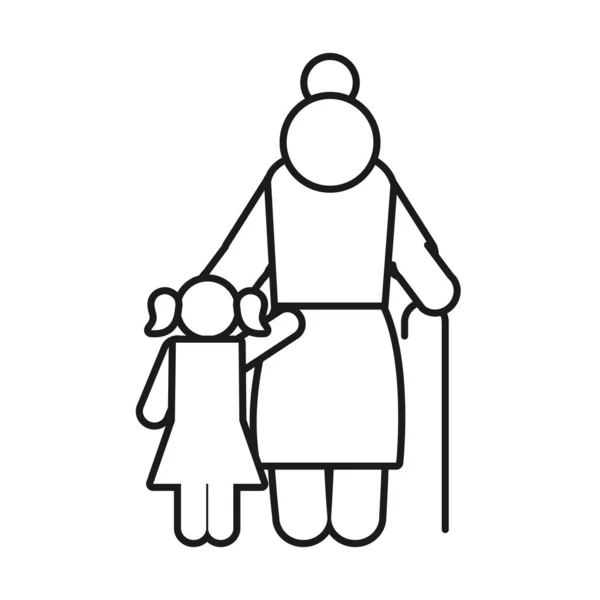Piktogram stará žena a holčička, linie styl — Stockový vektor