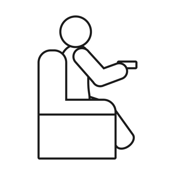 Pictogramme homme assis sur une chaise tenant une télécommande, style ligne — Image vectorielle