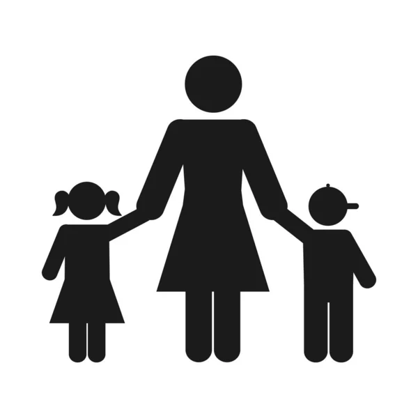 Piktogram žena s malými dětmi, silueta styl — Stockový vektor