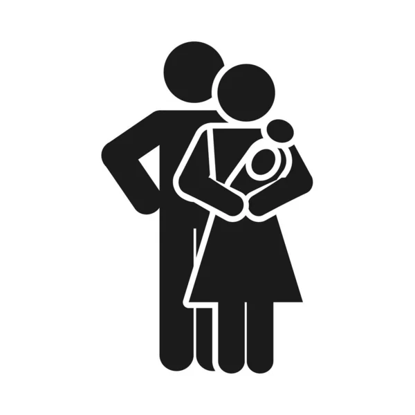 Piktogram rodina s dítětem v náručí, silueta styl — Stockový vektor