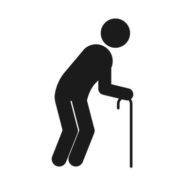 Piktogram, bastonlu yaşlı adam, siluet tarzı.