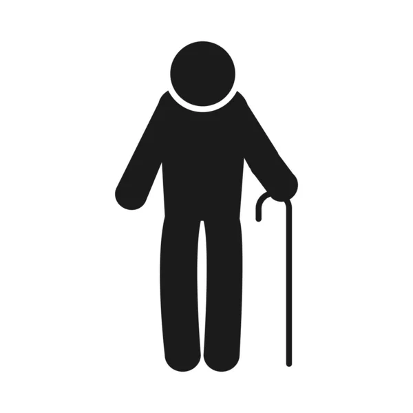 Pictogram old man with a cane, silhouette style — Stock Vector