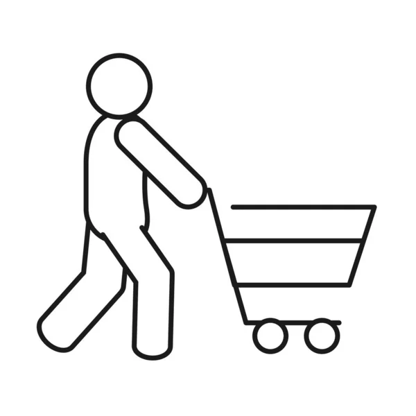 Piktogram férfi egy bevásárlókocsi ikon, line style — Stock Vector