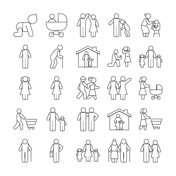 Piktogramm Personen und Familie Icon Set, Linienstil — Stockvektor