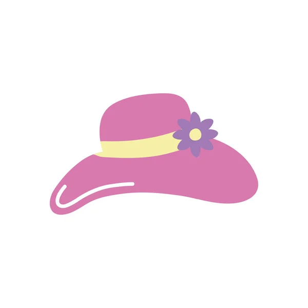 Chapeau de femme d'été avec icône de fleur décorative, style plat — Image vectorielle