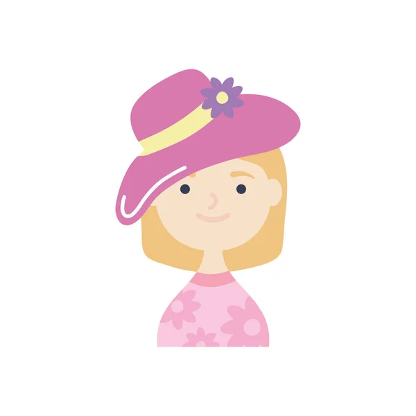 Mujer de dibujos animados con sombrero de verano, estilo plano — Vector de stock