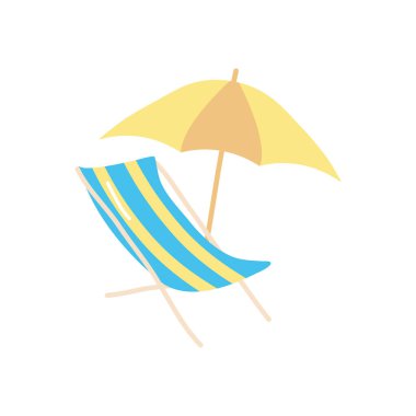 Plaj sandalyesi ve şemsiye simgesi, düz stil.