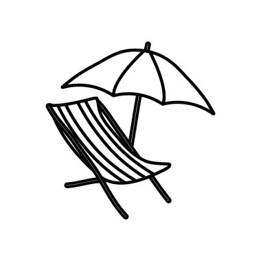 Plaj sandalyesi ve şemsiye simgesi, çizgi biçimi
