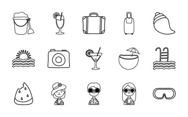 Şnorkel gözlükleri ve yaz simgesi seti, satır biçimi