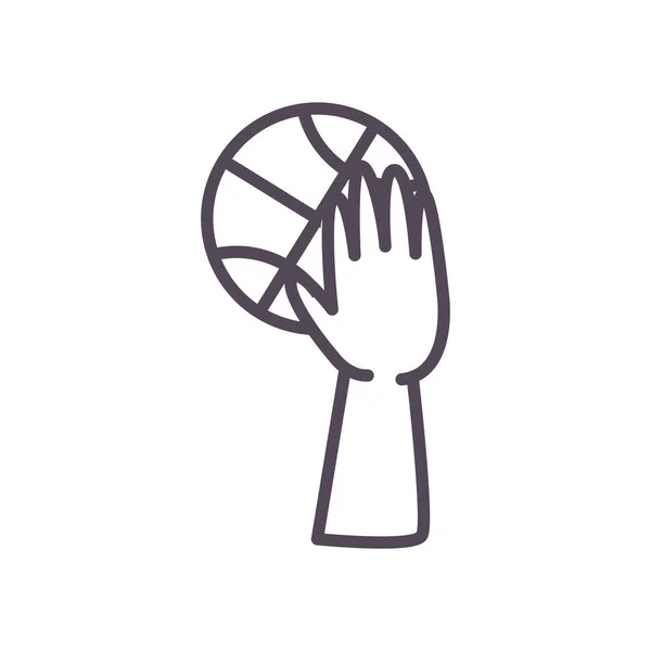 バスケットボールラインスタイルのアイコンベクトルデザインのボールと手 — ストックベクタ