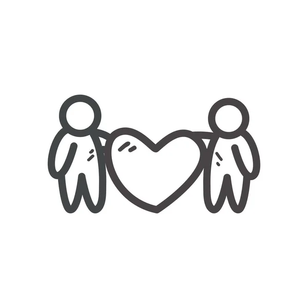 Avatares casal com design de vetor ícone de estilo de linha de coração — Vetor de Stock