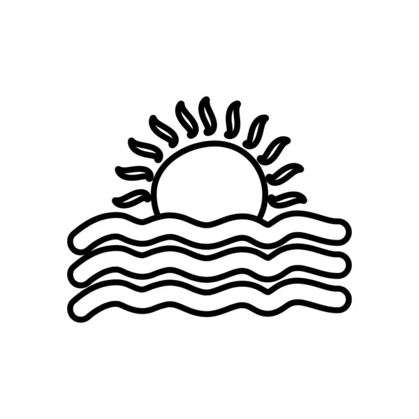 Conceito de verão, sol e mar ondas ícone, estilo de linha — Vetor de Stock
