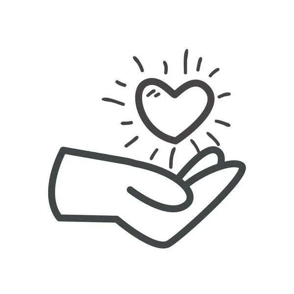 Mano con corazón línea estilo icono vector diseño — Archivo Imágenes Vectoriales