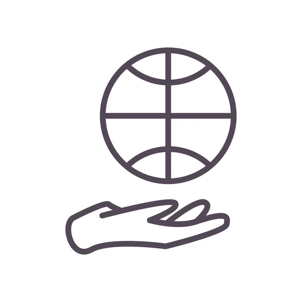 Мяч над рукой стиль баскетбольной линии иконка векторный дизайн — стоковый вектор