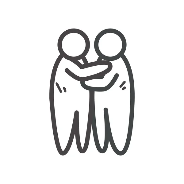 Avatares personas amigos abrazo línea estilo icono vector diseño — Archivo Imágenes Vectoriales