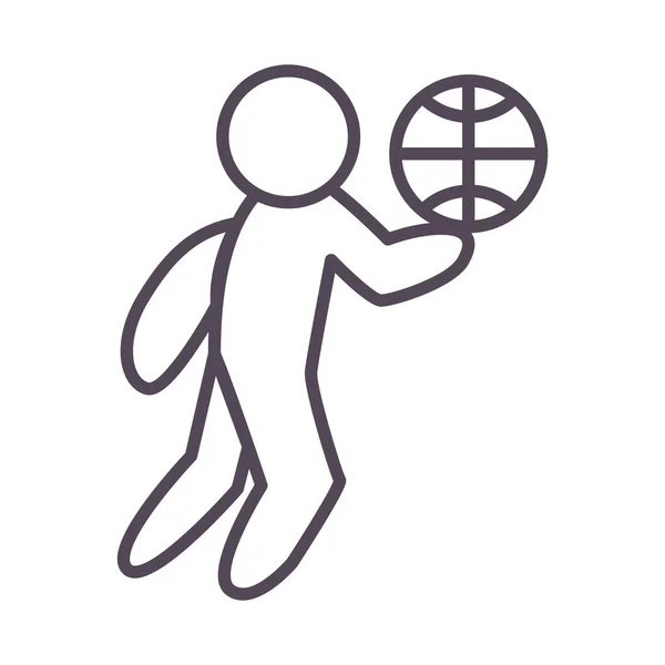 Joueur avec balle de basket-ball conception vectorielle icône de style ligne — Image vectorielle