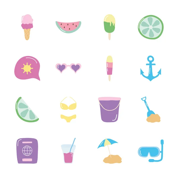 Fruits et icône d'été ensemble, style plat — Image vectorielle