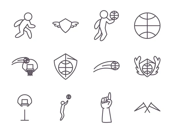 Baloncesto línea estilo icono conjunto vector diseño — Archivo Imágenes Vectoriales