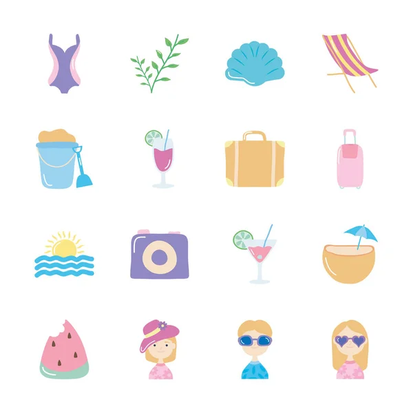 Pflanze und Sommer Icon Set, flacher Stil — Stockvektor