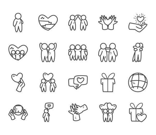 Avatars persons friends line style icon set vector design