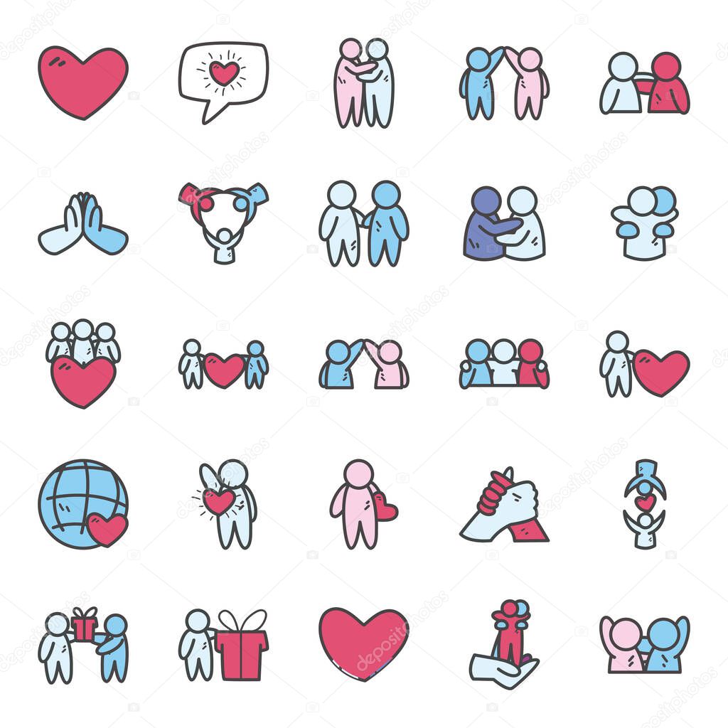 Avatars persons friends line and fill style icon set vector design