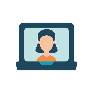 ekranda avatar kadın olan dizüstü bilgisayar, düz stil