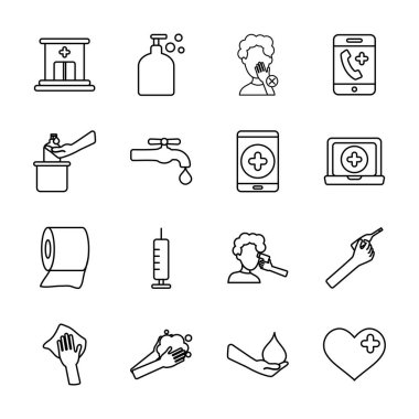 tuvalet kağıdı ve koronavirüs simgesi seti, satır biçimi