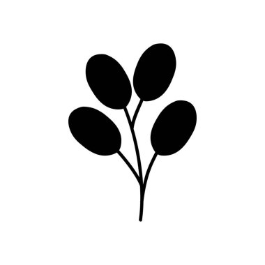 Yaprakları olan şirin bir dal, siluet tarzı.