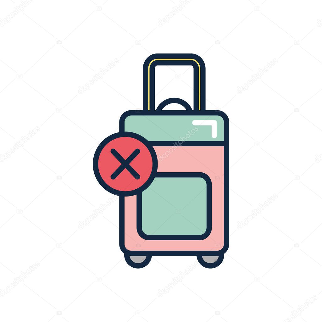 banned flights symbol, wrong and suitcase icon, line color style