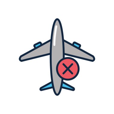 yasaklı uçuş konsepti, çapraz simgeli uçak, çizgi renk biçimi