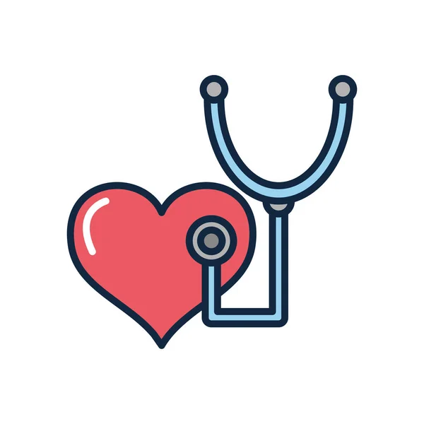 Corazón y estetoscopio icono, estilo de color de línea — Vector de stock