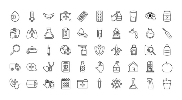 Conjunto de iconos covid19, estilo de línea — Vector de stock